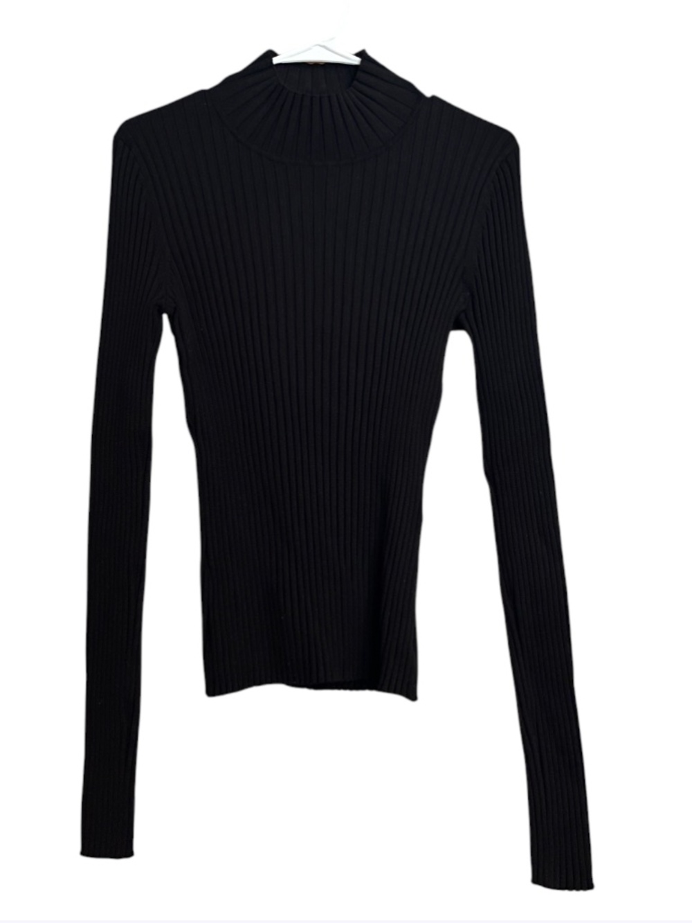 August Silk Knits Women Black Silk Blend Ribbed Turtleneck Long Sleeve Sweater S